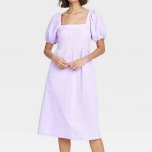 a new day Light Purple Midi Dress with Puff Sleeves